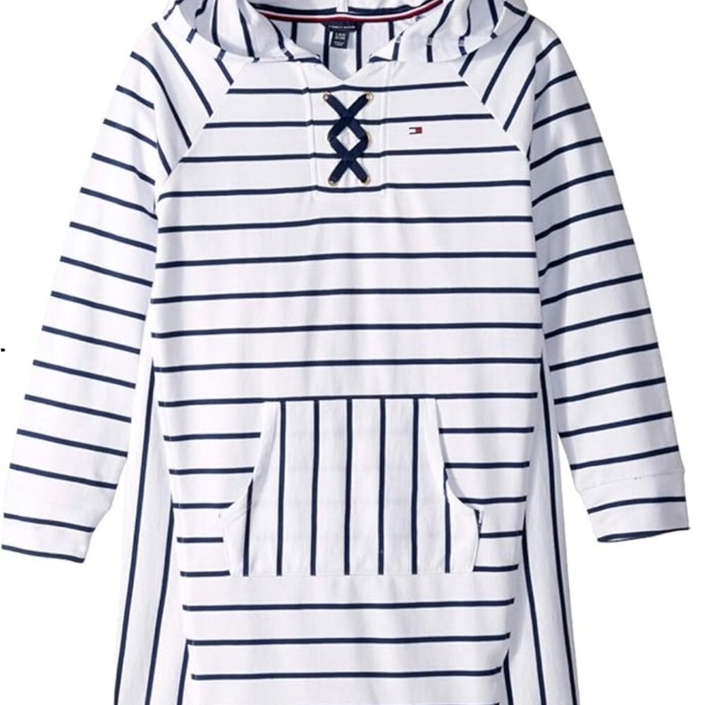 Tommy Hilfiger Big Girls Lace-up Hooded Sweatshirt Dress - Size M or 8/10